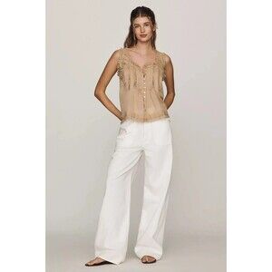 By Anthropologie 100% Cotton Lace Ruffle Tank Top Buttondown Sleeveless S 291554